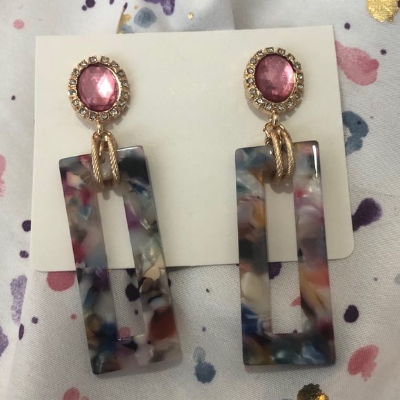Pink and Colorful Dangle Earrings - Picture 4 of 6